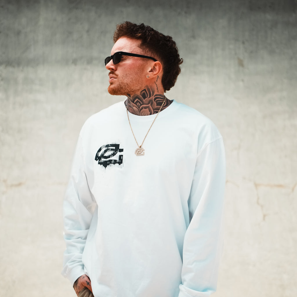 White Distorted Oversize Long Sleeve