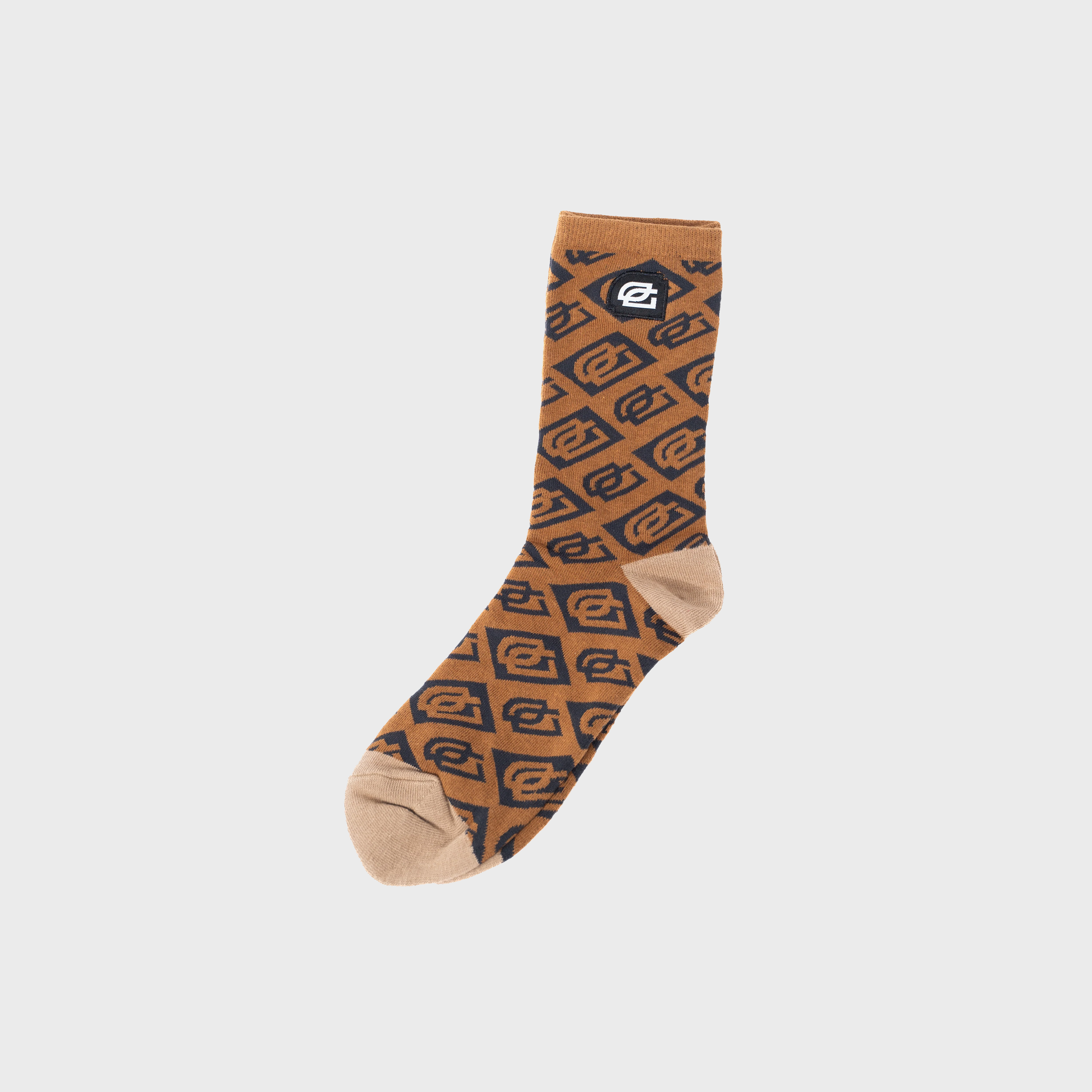 Brown Checkerboard Logo Sock